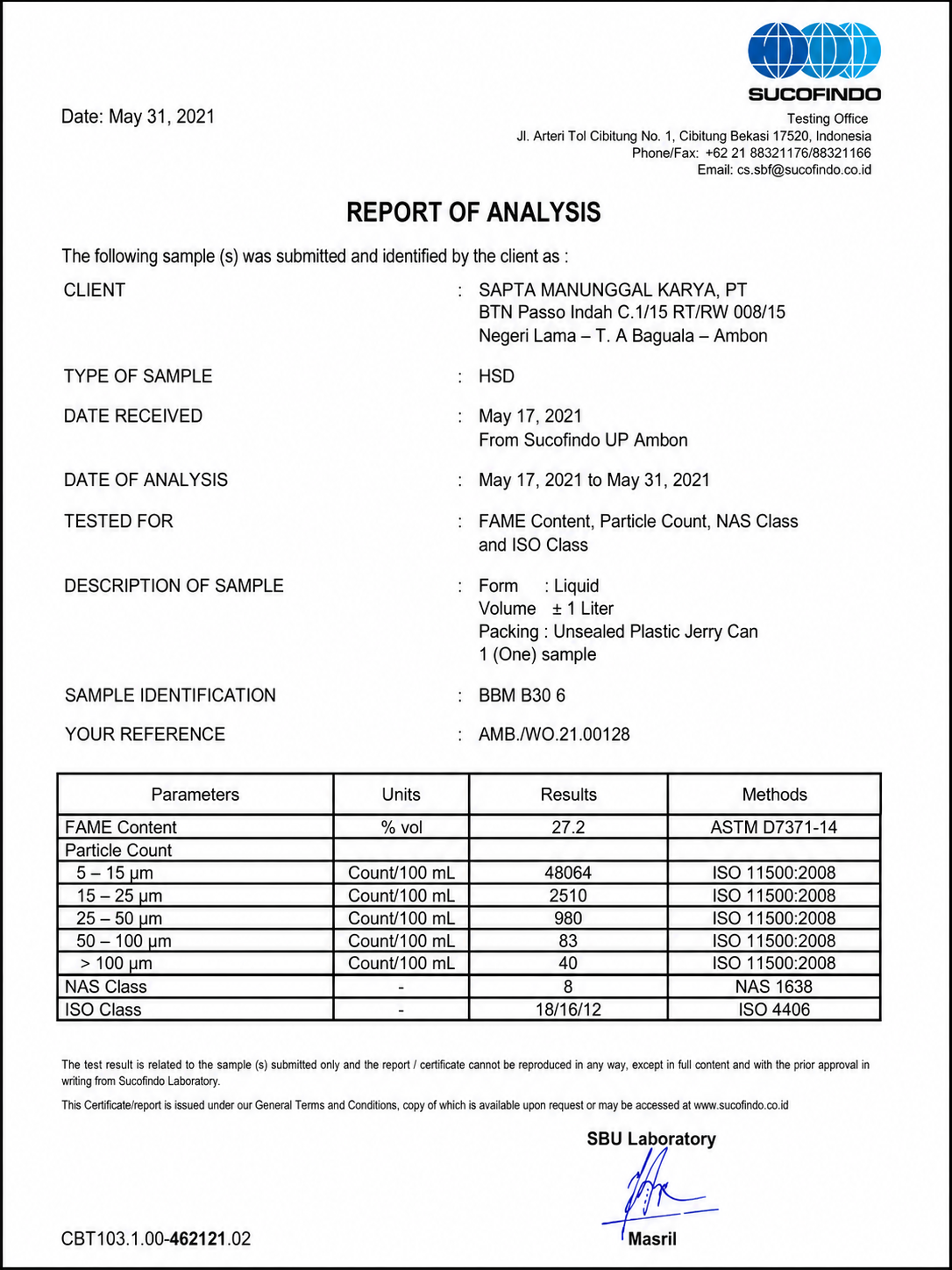 Laboratory Report After Filtration